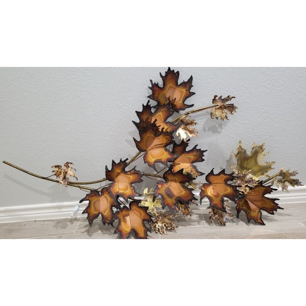 Vintage/C.Jere' Mid Century Modern Maple Leaf Brass Copper Wall Sculpture/signed